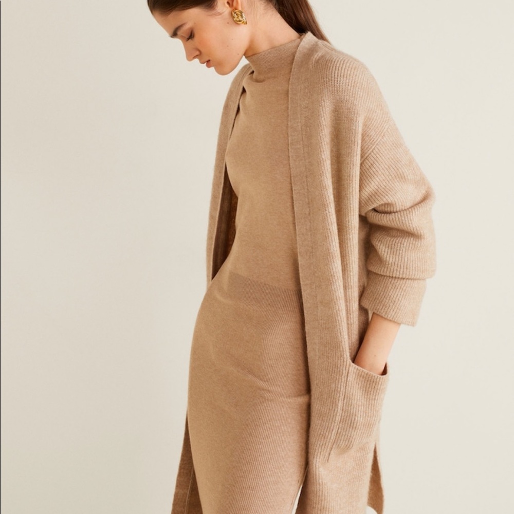 Mango Pocket Long Cardigan in Beige